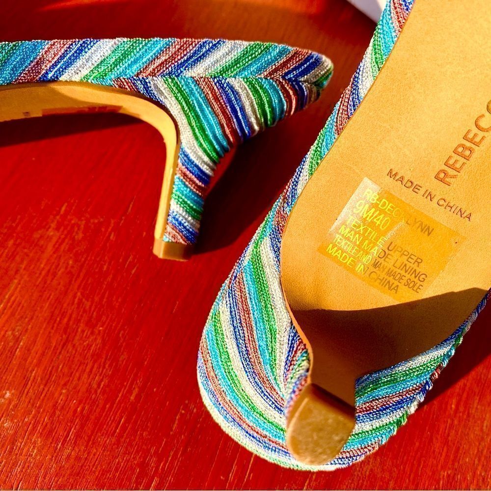 NEW REBECCA MINKOFF DECKLYNN METALLIC RAINBOW KITTEN-HEEL MULES 9M - Picture 10 of 15